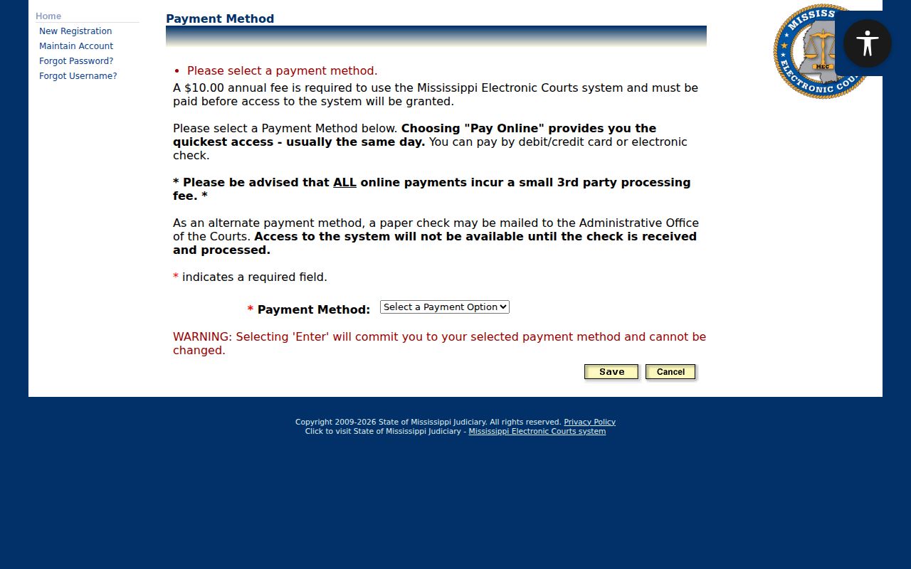 Holmes County case search PAMEC annual registration payment options