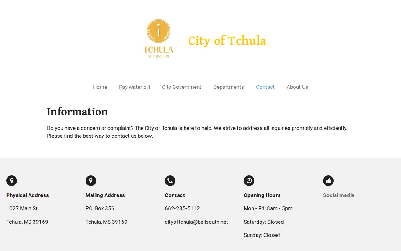 Tchula court records City Hall contact source