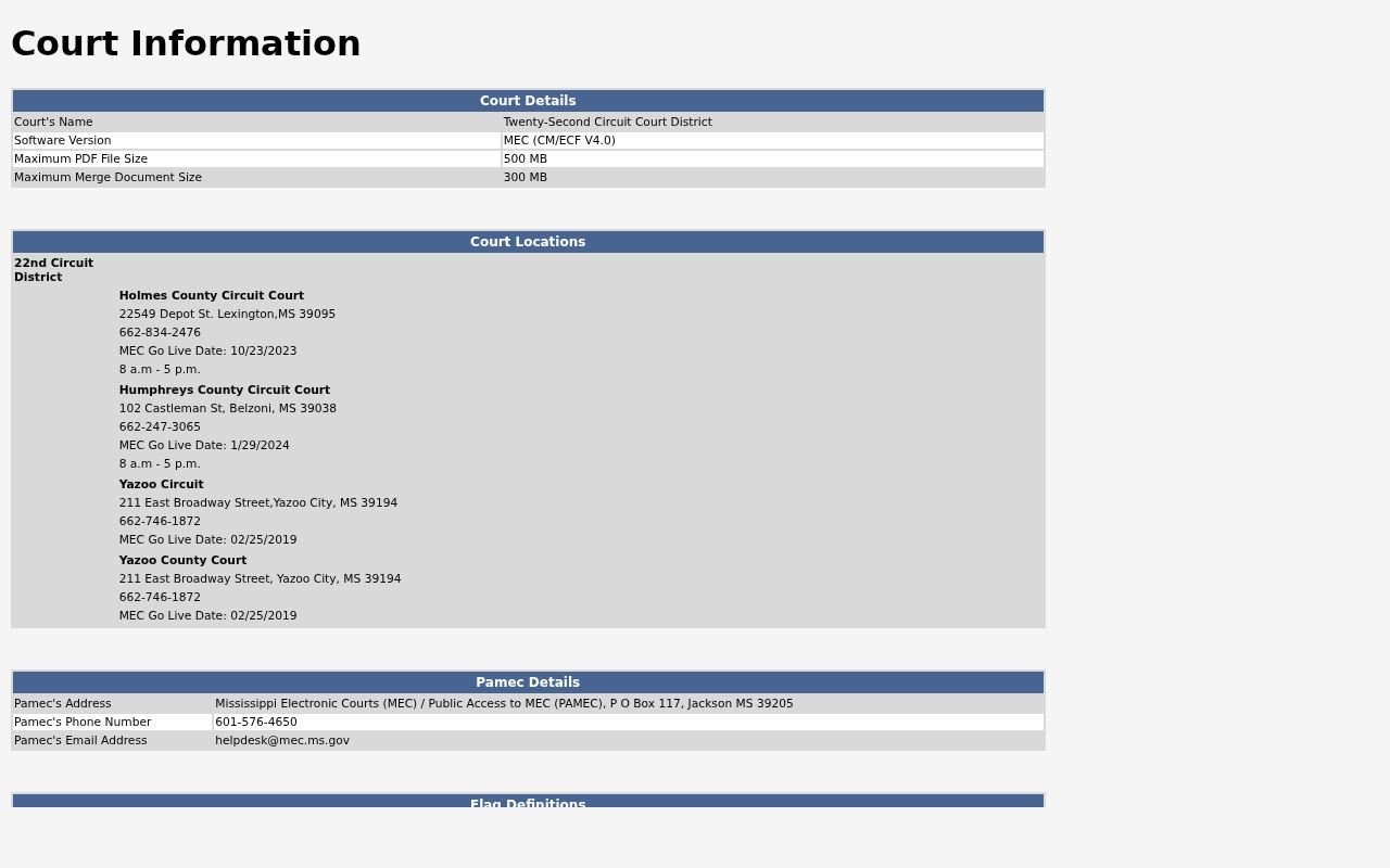 Holmes County criminal docket MEC Court Information screen