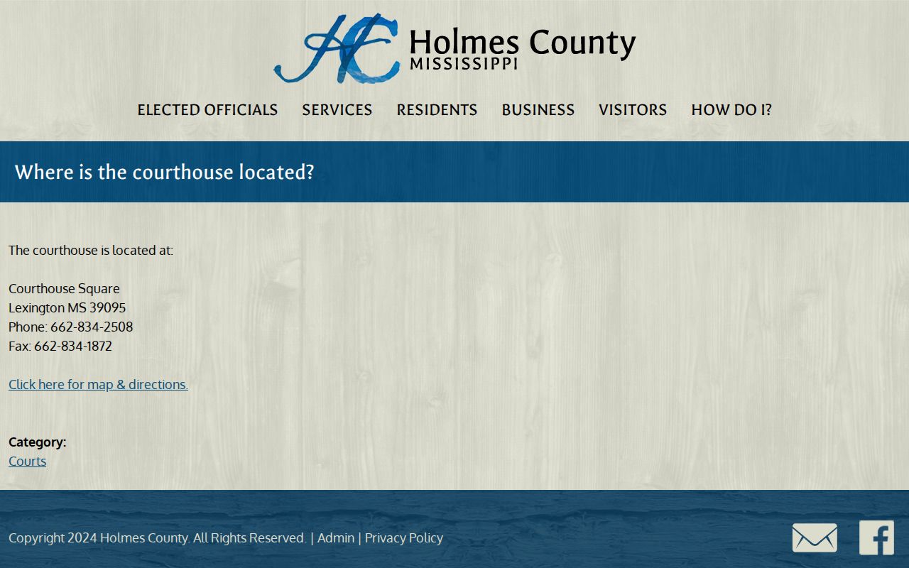 Holmes County court docket courthouse square location reference
